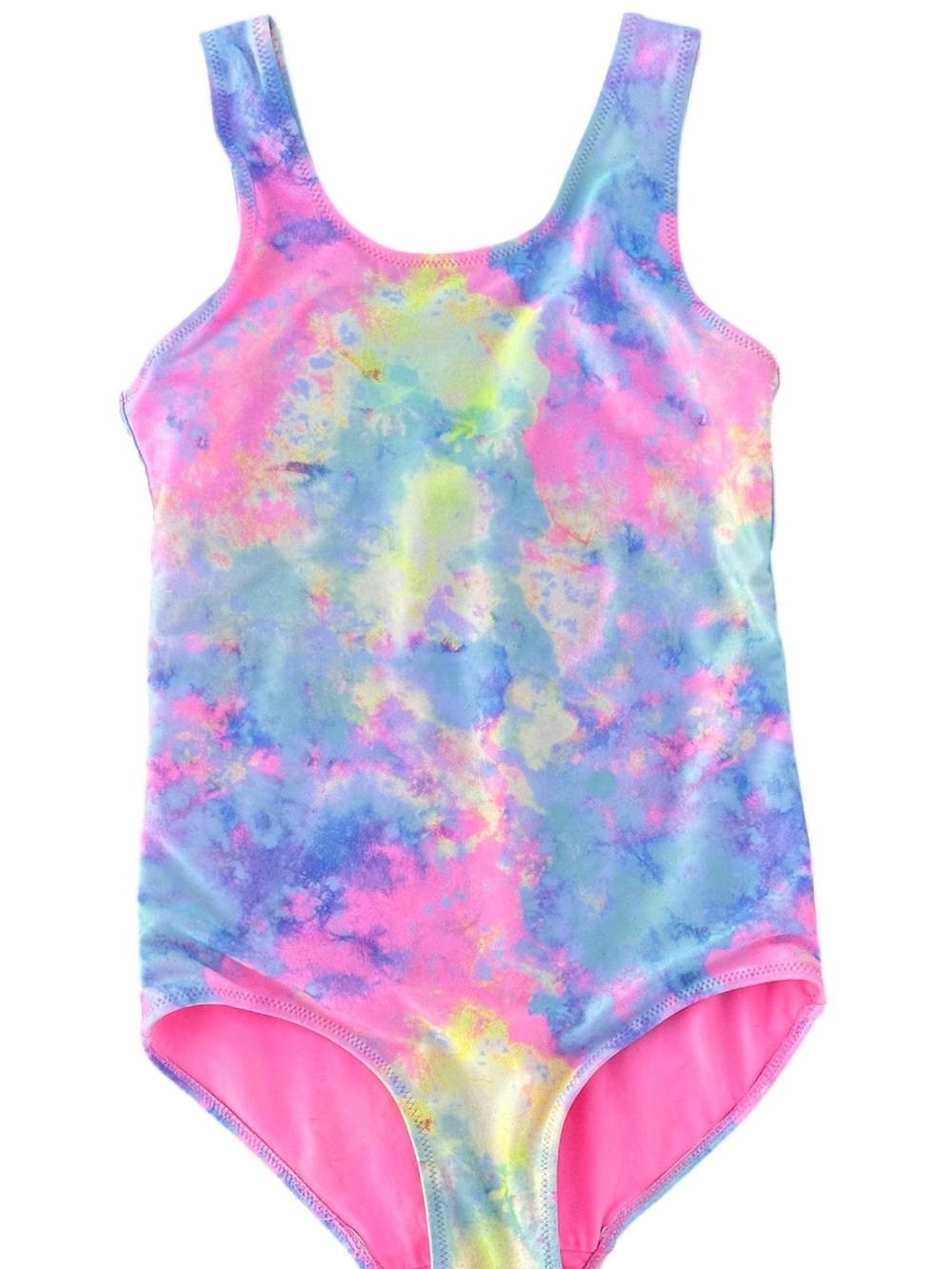 H&M Girls Pastel Multi-Color Rainbow Swirl Tie-Dye One-Piece Swimsuit - Size 6-7
